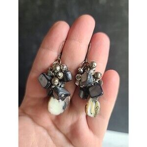 Abalone Shell Beaded Dangling Pierced Earrings Vintage